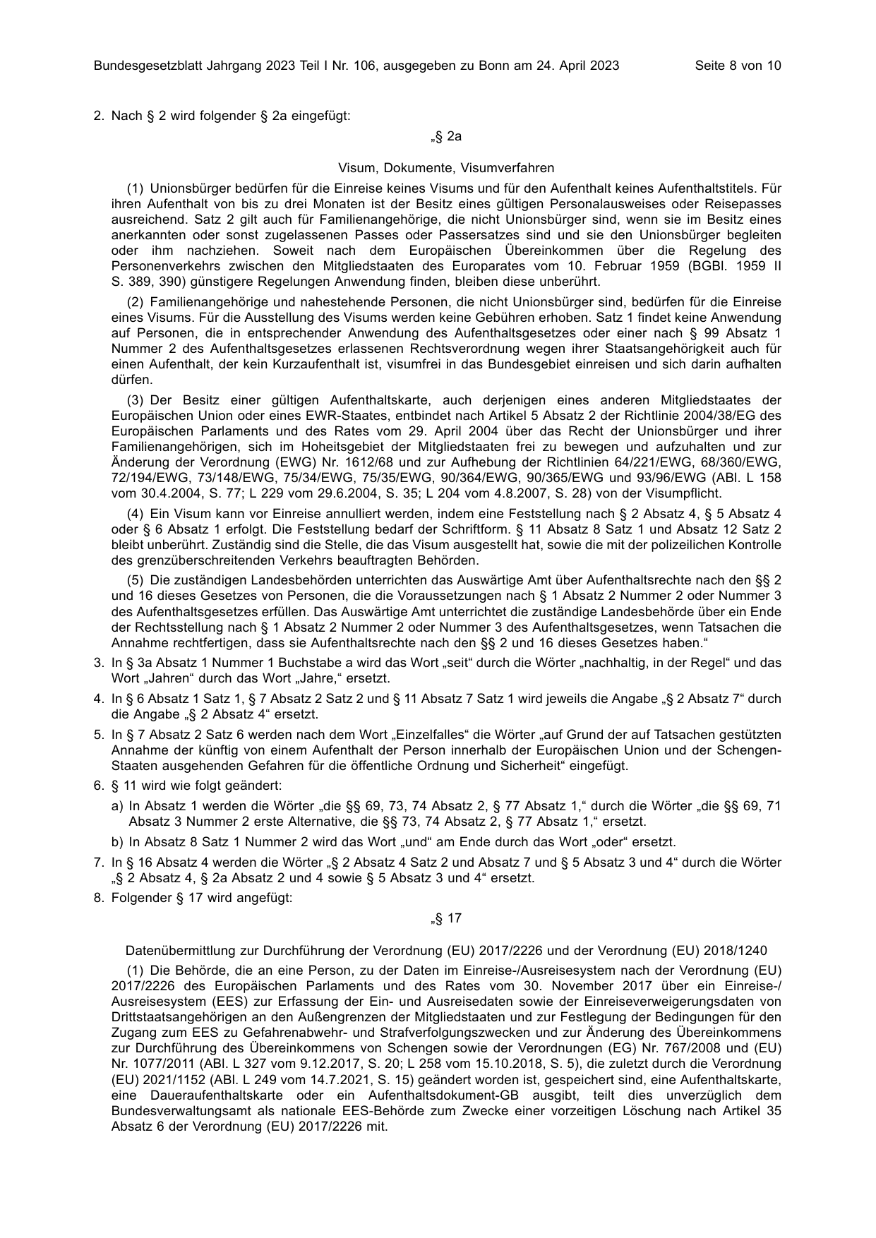 BGBl. 2023, Seite 8 — Originalseite als Abbildung