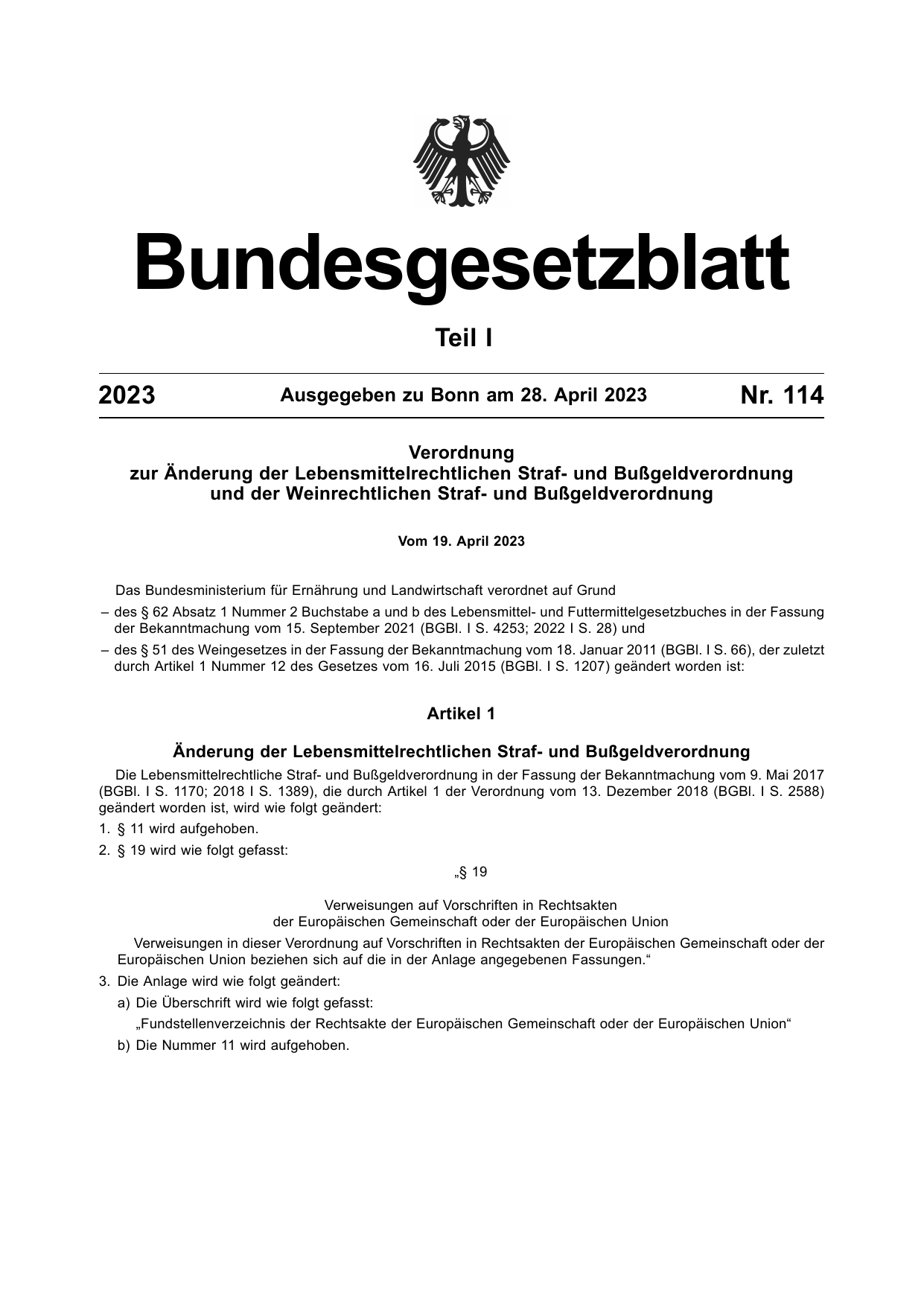 BGBl. 2023, Seite 1 — Originalseite als Abbildung