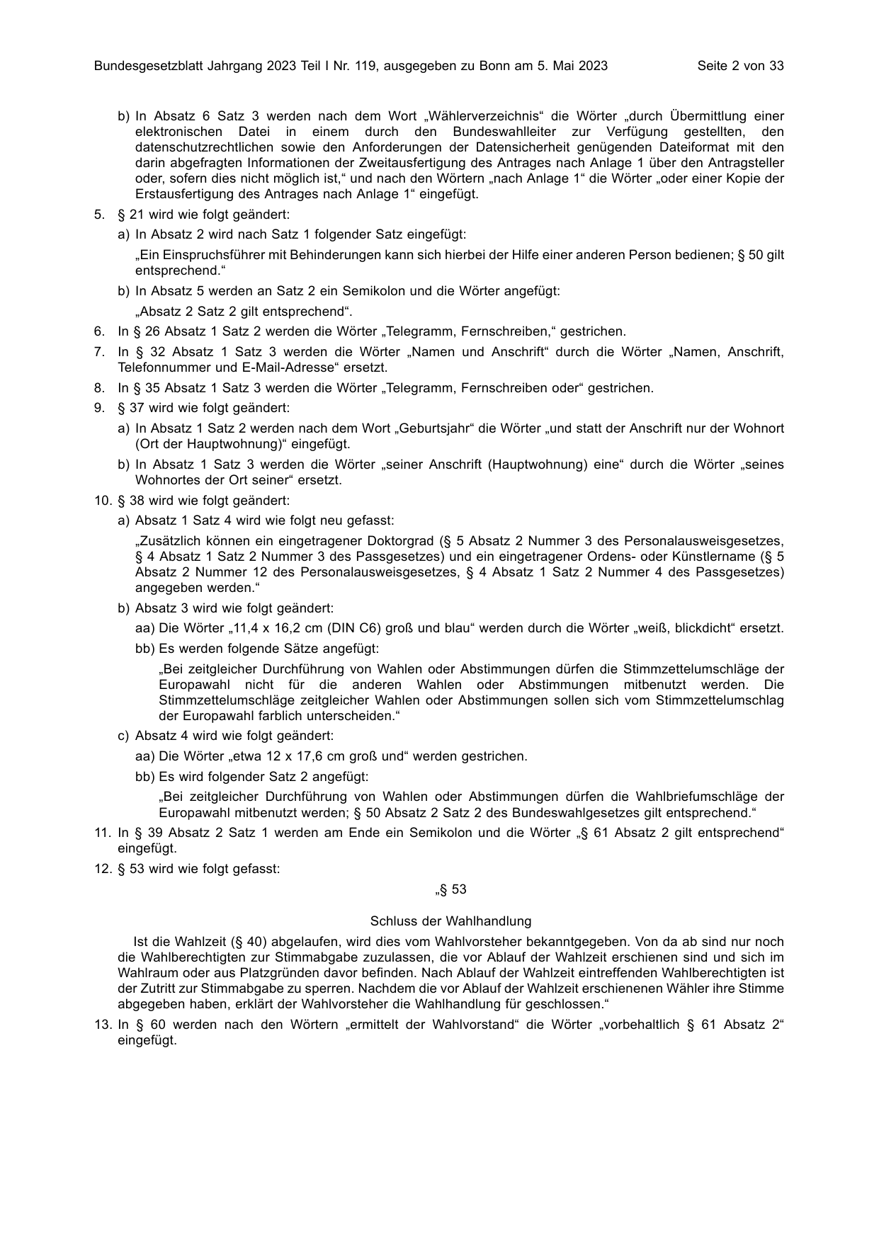 BGBl. 2023, Seite 2 — Originalseite als Abbildung