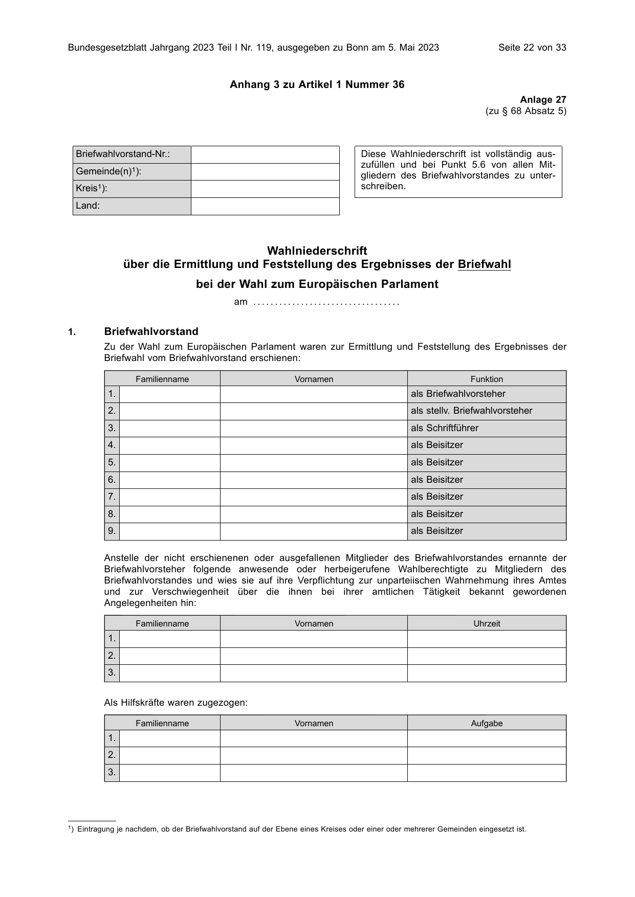 BGBl. 2023, Seite 22 — Originalseite als Abbildung