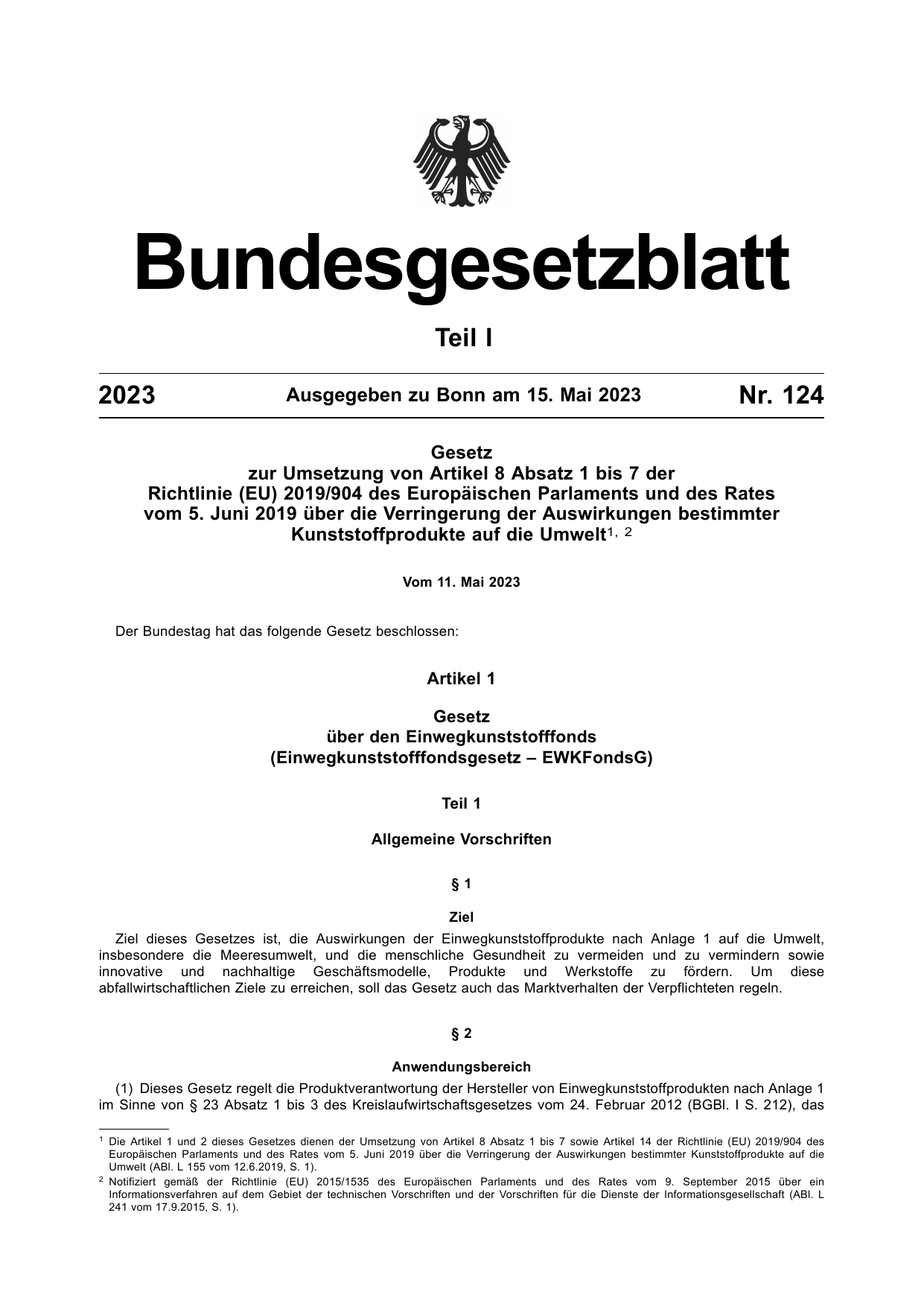 BGBl. 2023, Seite 1 — Originalseite als Abbildung