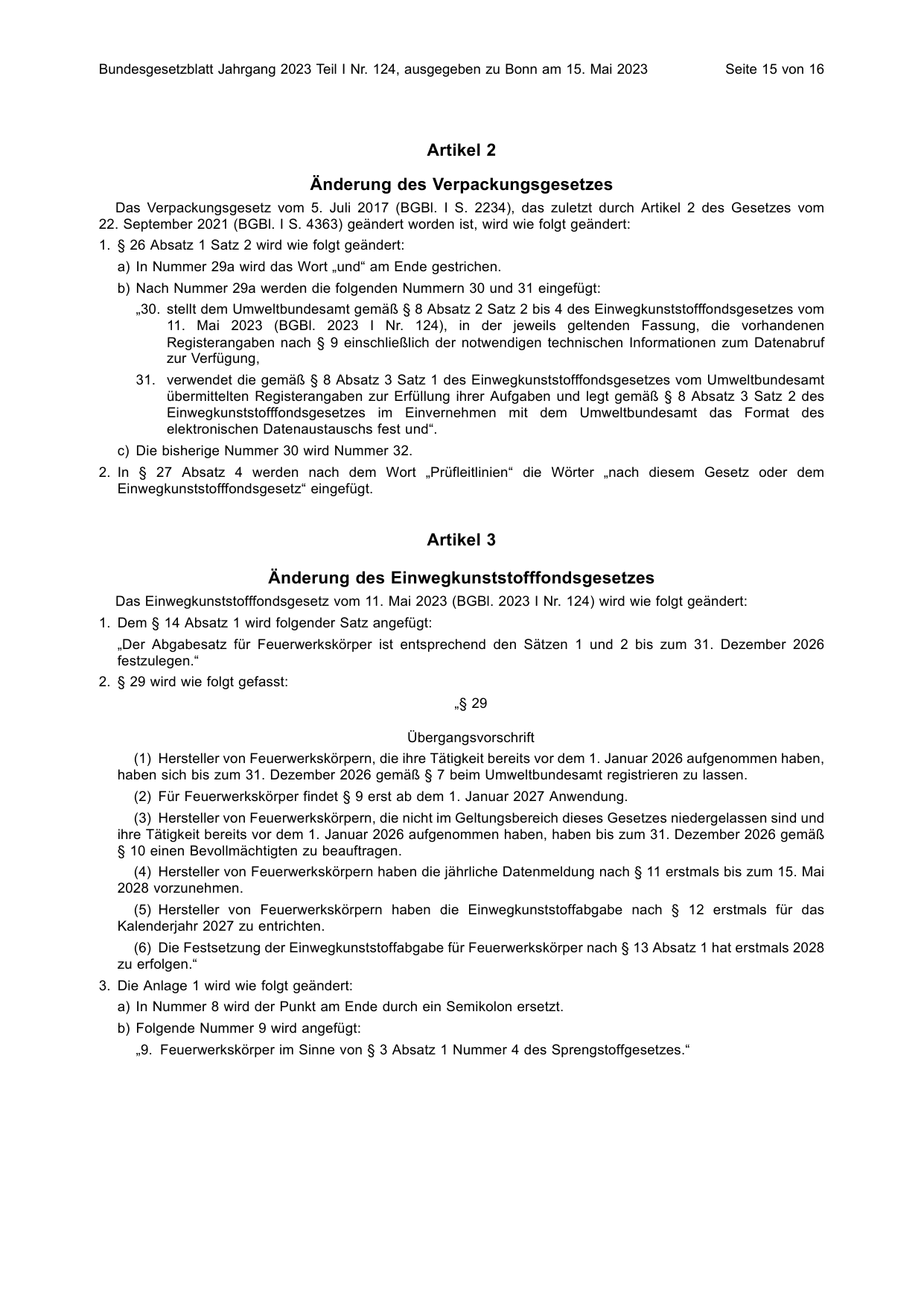 BGBl. 2023, Seite 15 — Originalseite als Abbildung