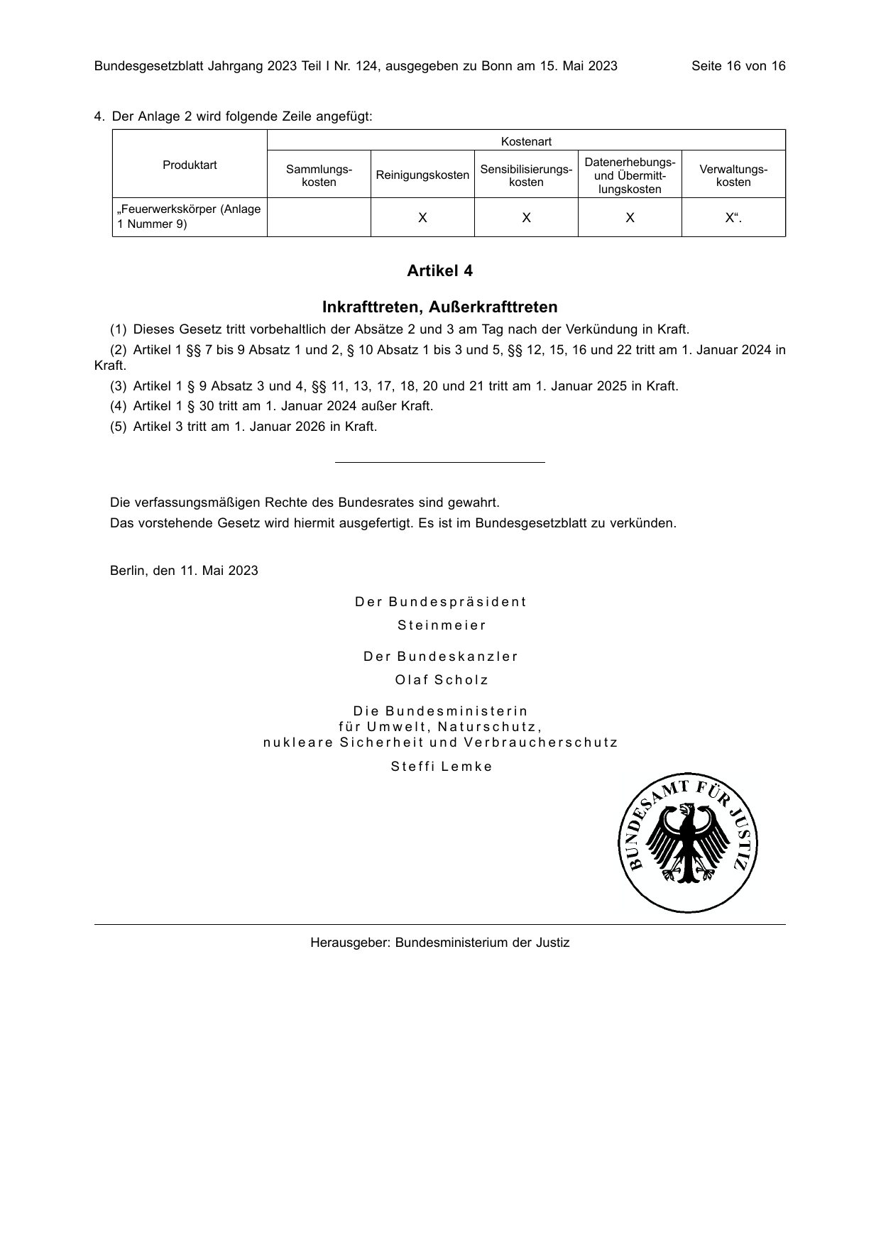 BGBl. 2023, Seite 16 — Originalseite als Abbildung