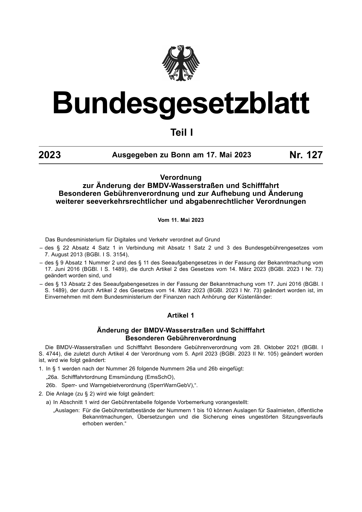 BGBl. 2023, Seite 1 — Originalseite als Abbildung