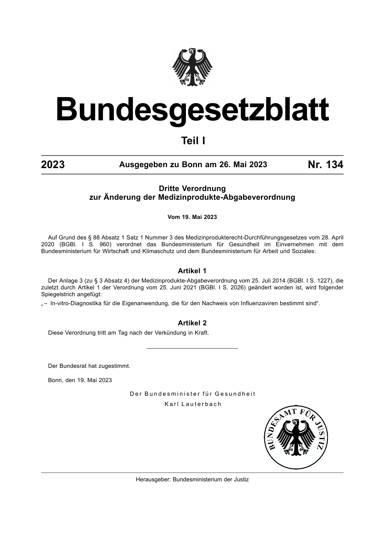 BGBl. 2023, Seite 1 — Originalseite als Abbildung