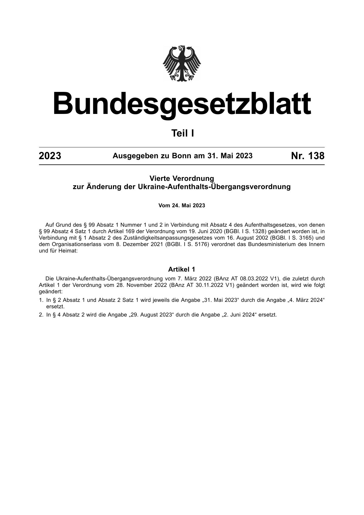 BGBl. 2023, Seite 1 — Originalseite als Abbildung