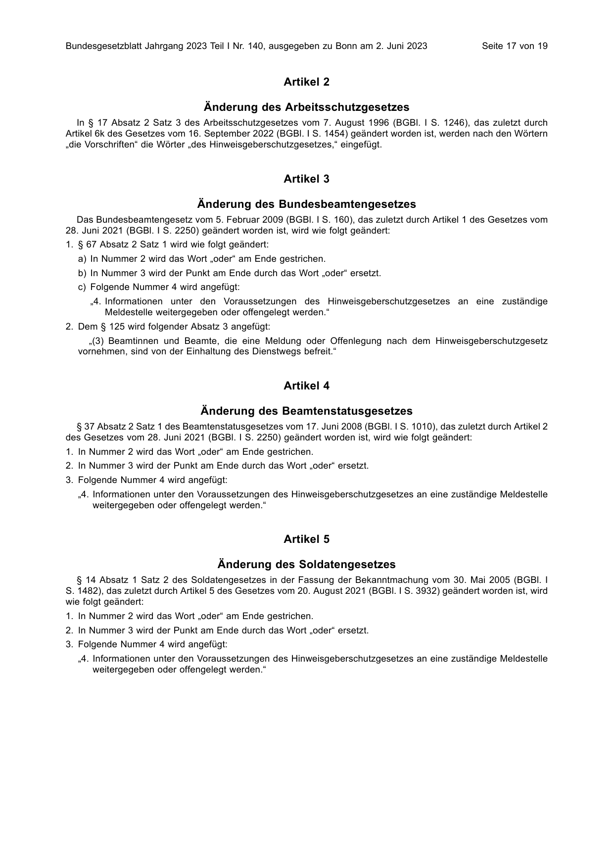 BGBl. 2023, Seite 17 — Originalseite als Abbildung