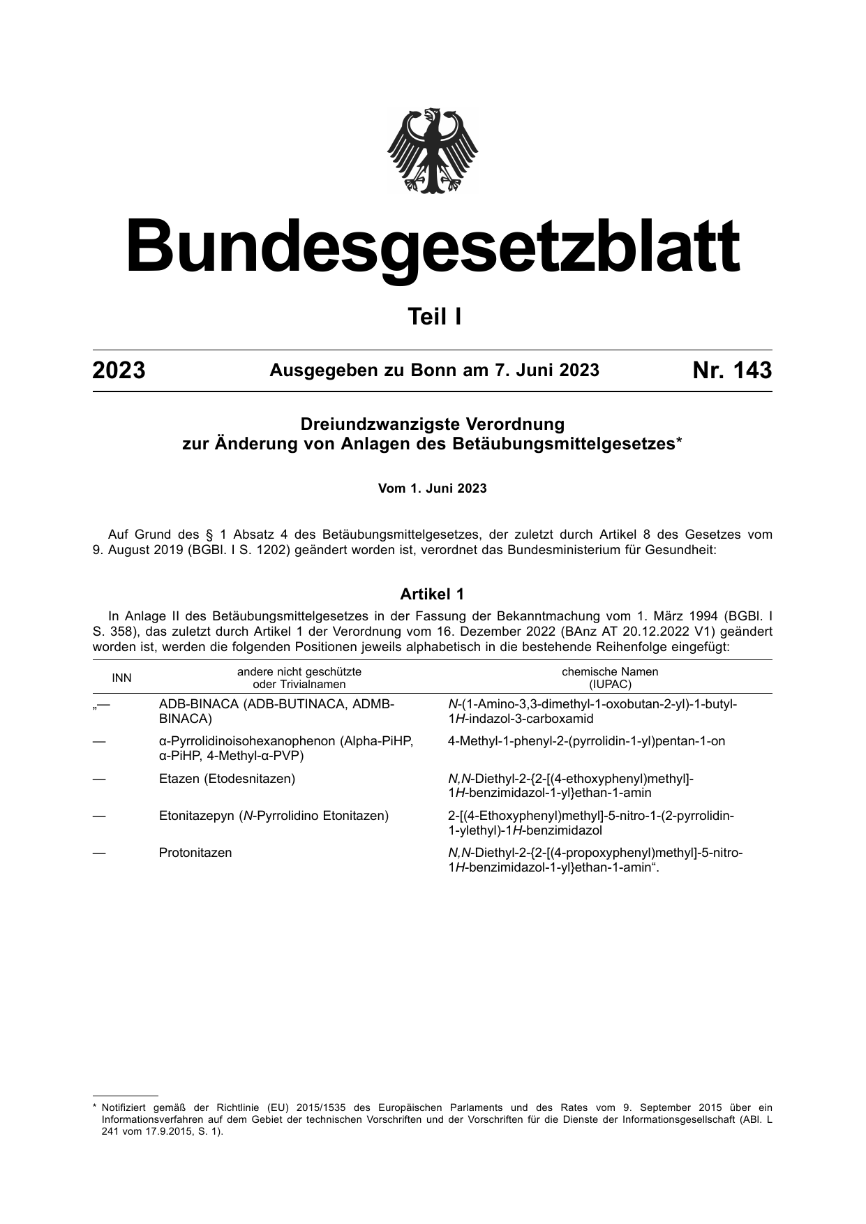 BGBl. 2023, Seite 1 — Originalseite als Abbildung