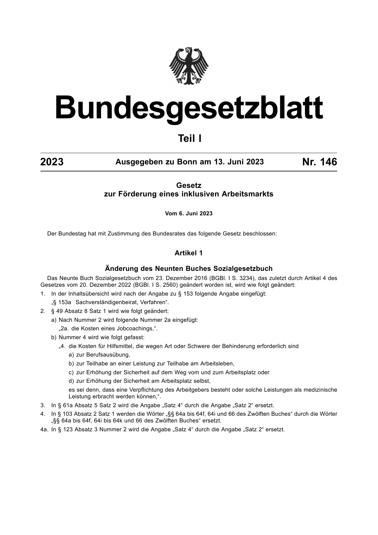 BGBl. 2023, Seite 1 — Originalseite als Abbildung