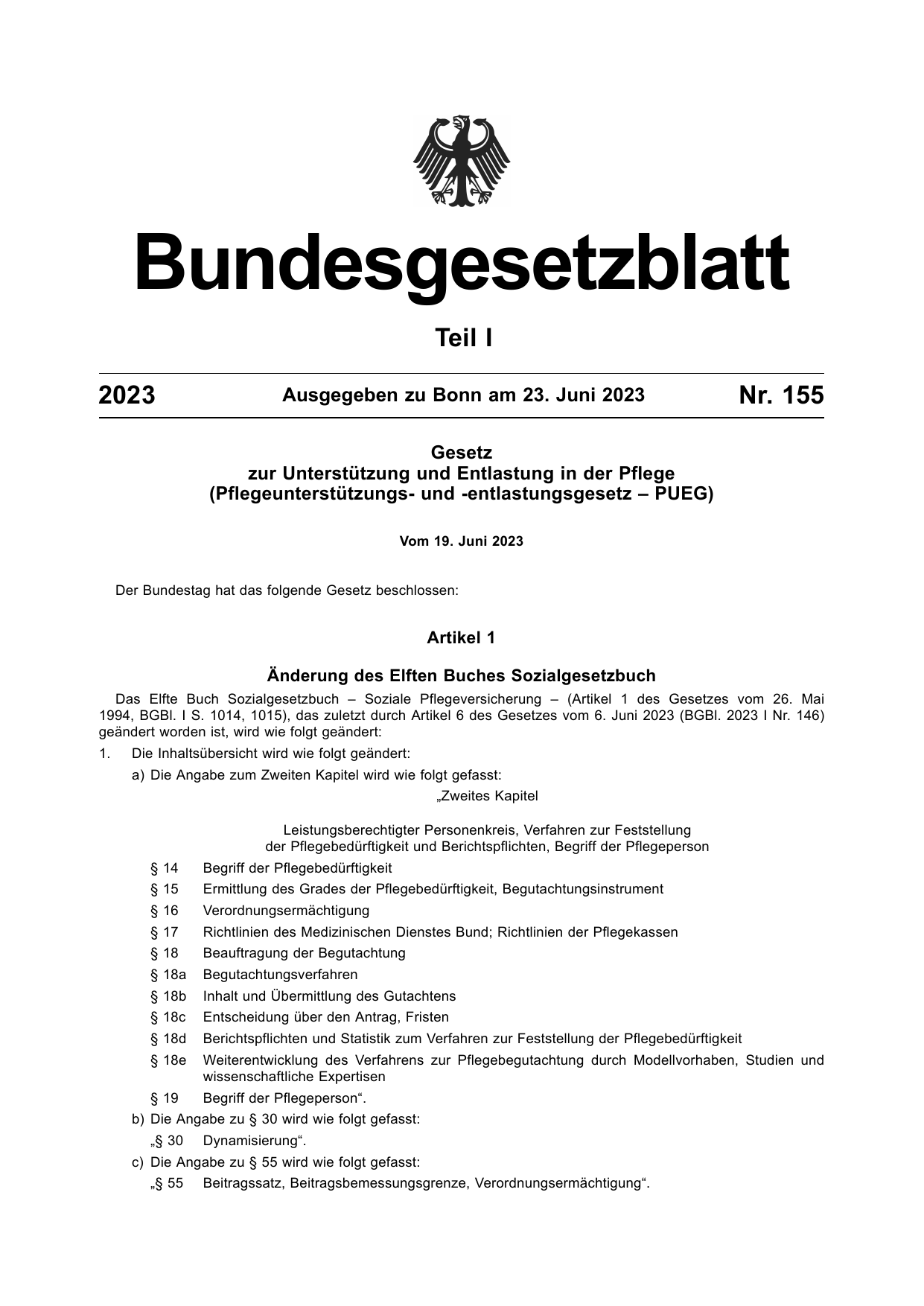 BGBl. 2023, Seite 1 — Originalseite als Abbildung