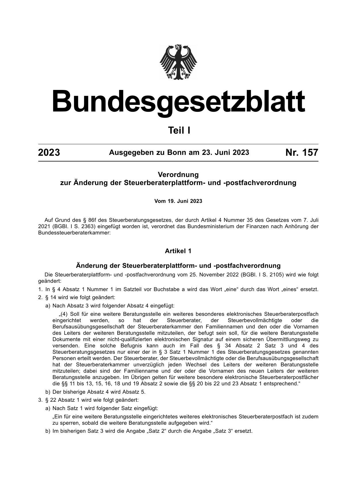 BGBl. 2023, Seite 1 — Originalseite als Abbildung