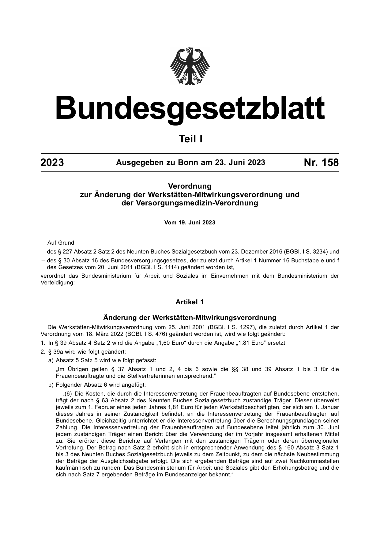 BGBl. 2023, Seite 1 — Originalseite als Abbildung