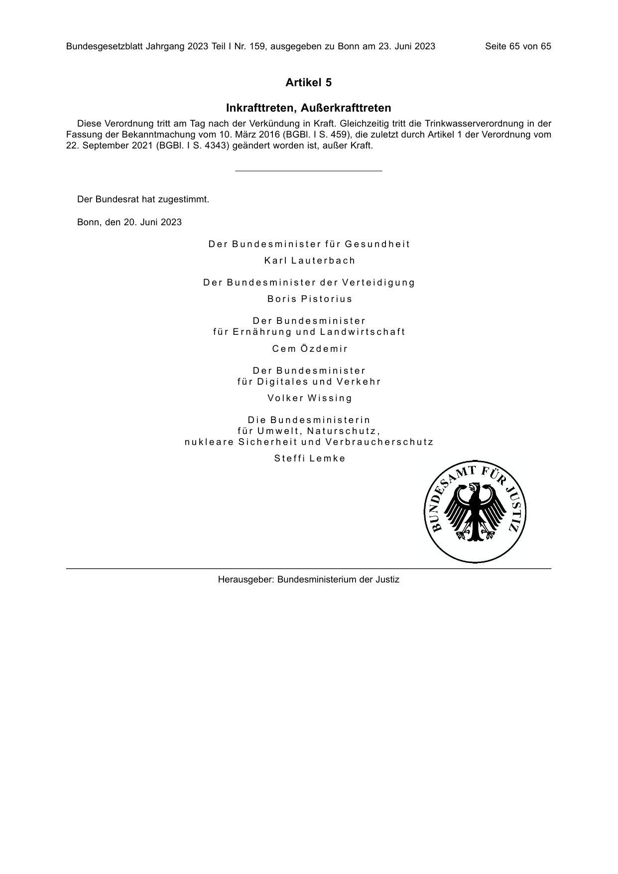 BGBl. 2023, Seite 65 — Originalseite als Abbildung