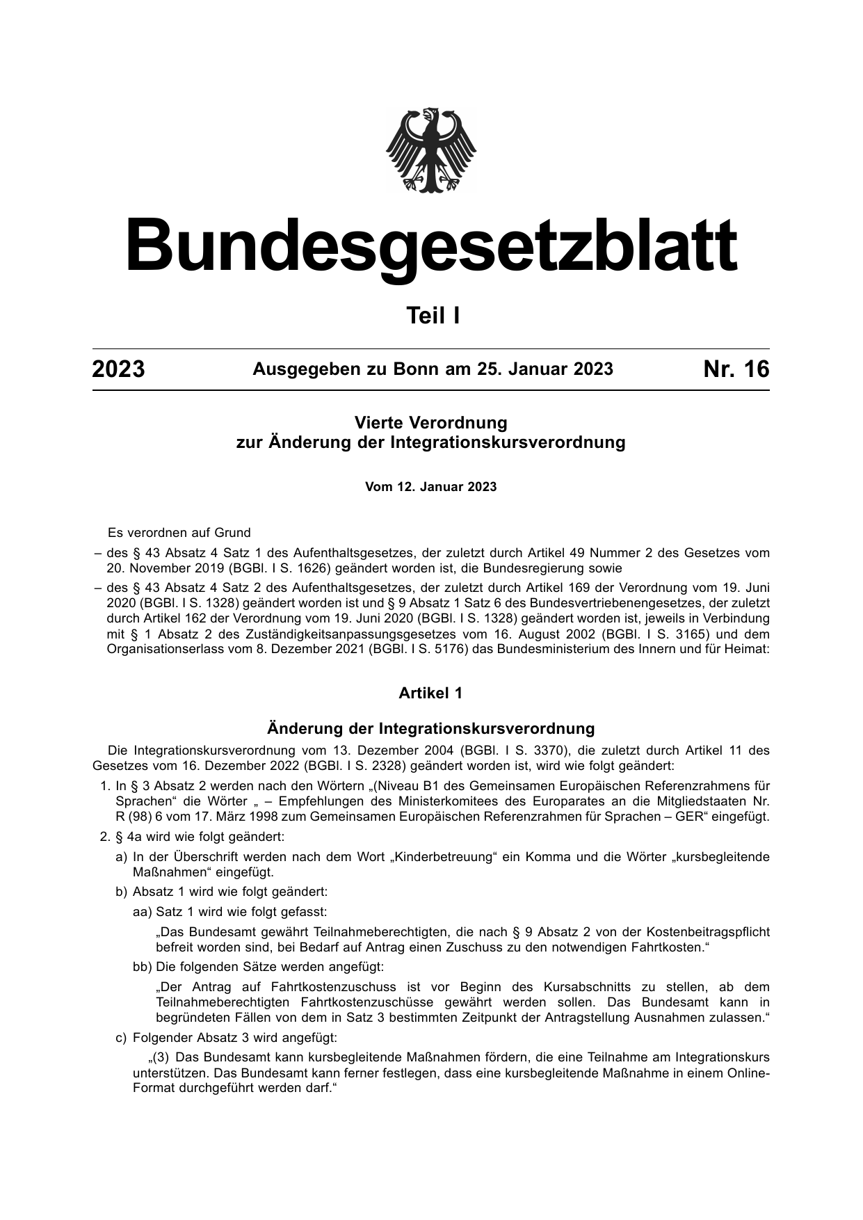 BGBl. 2023, Seite 1 — Originalseite als Abbildung