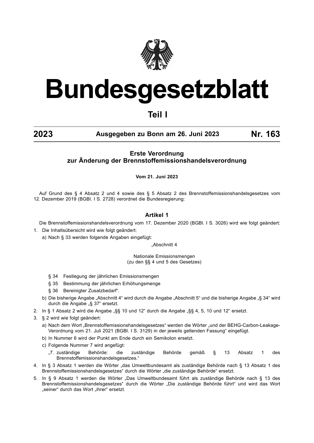 BGBl. 2023, Seite 1 — Originalseite als Abbildung
