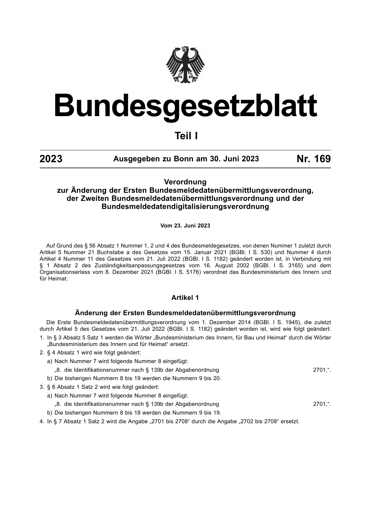 BGBl. 2023, Seite 1 — Originalseite als Abbildung