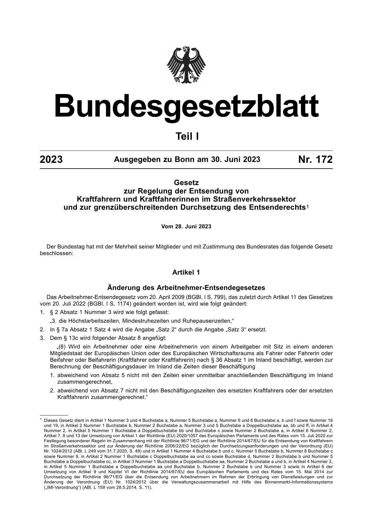 BGBl. 2023, Seite 1 — Originalseite als Abbildung