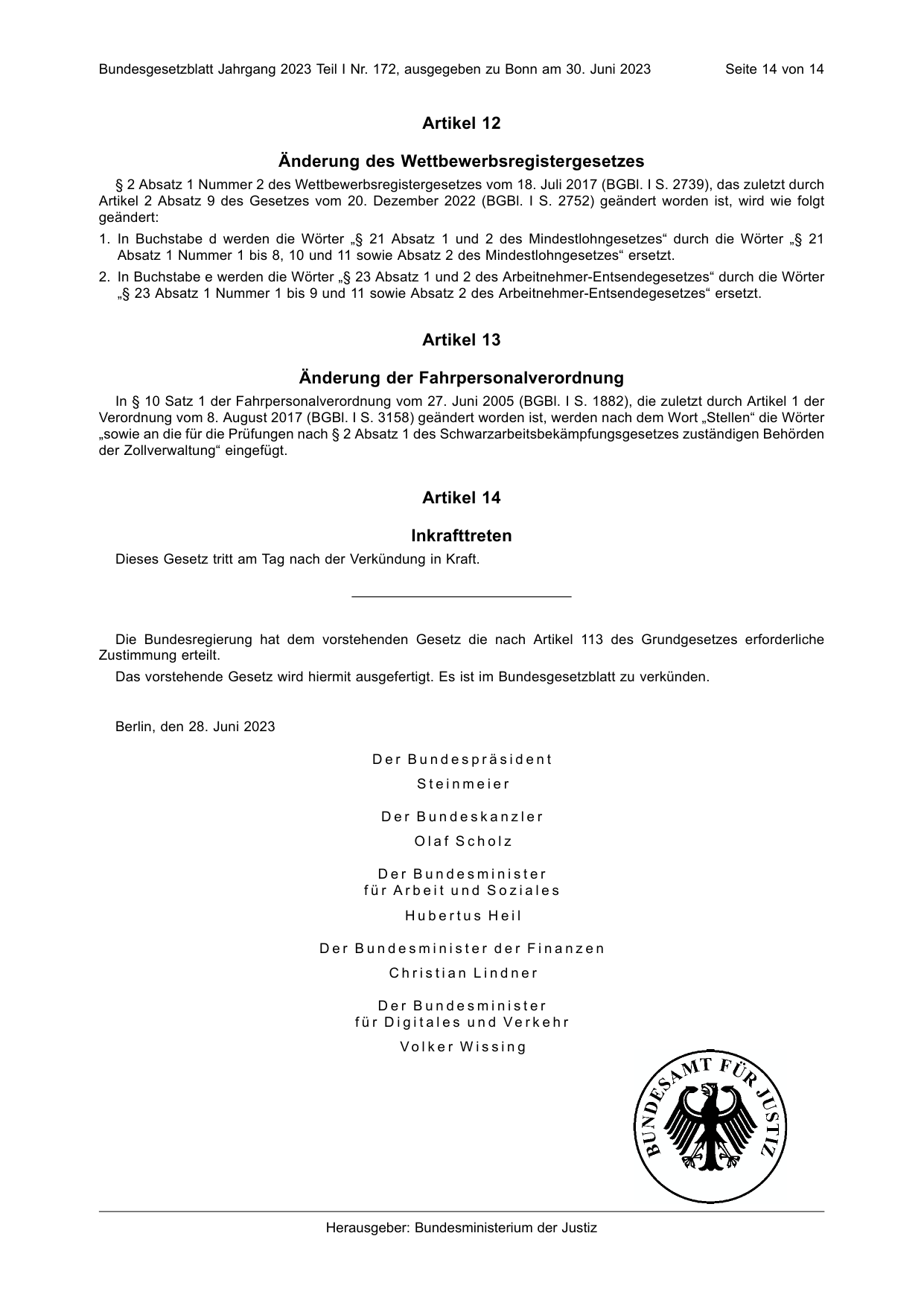 BGBl. 2023, Seite 14 — Originalseite als Abbildung