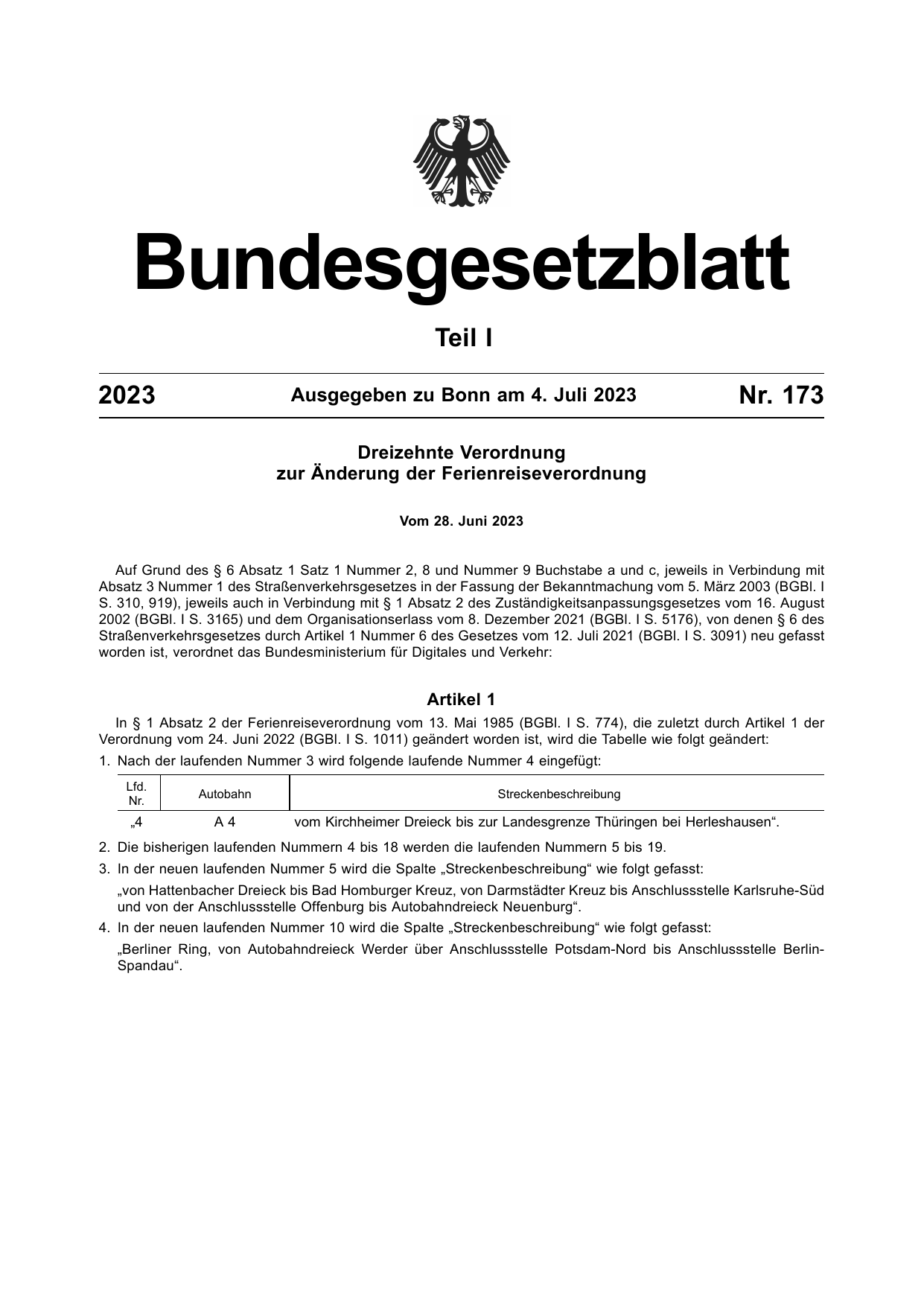 BGBl. 2023, Seite 1 — Originalseite als Abbildung