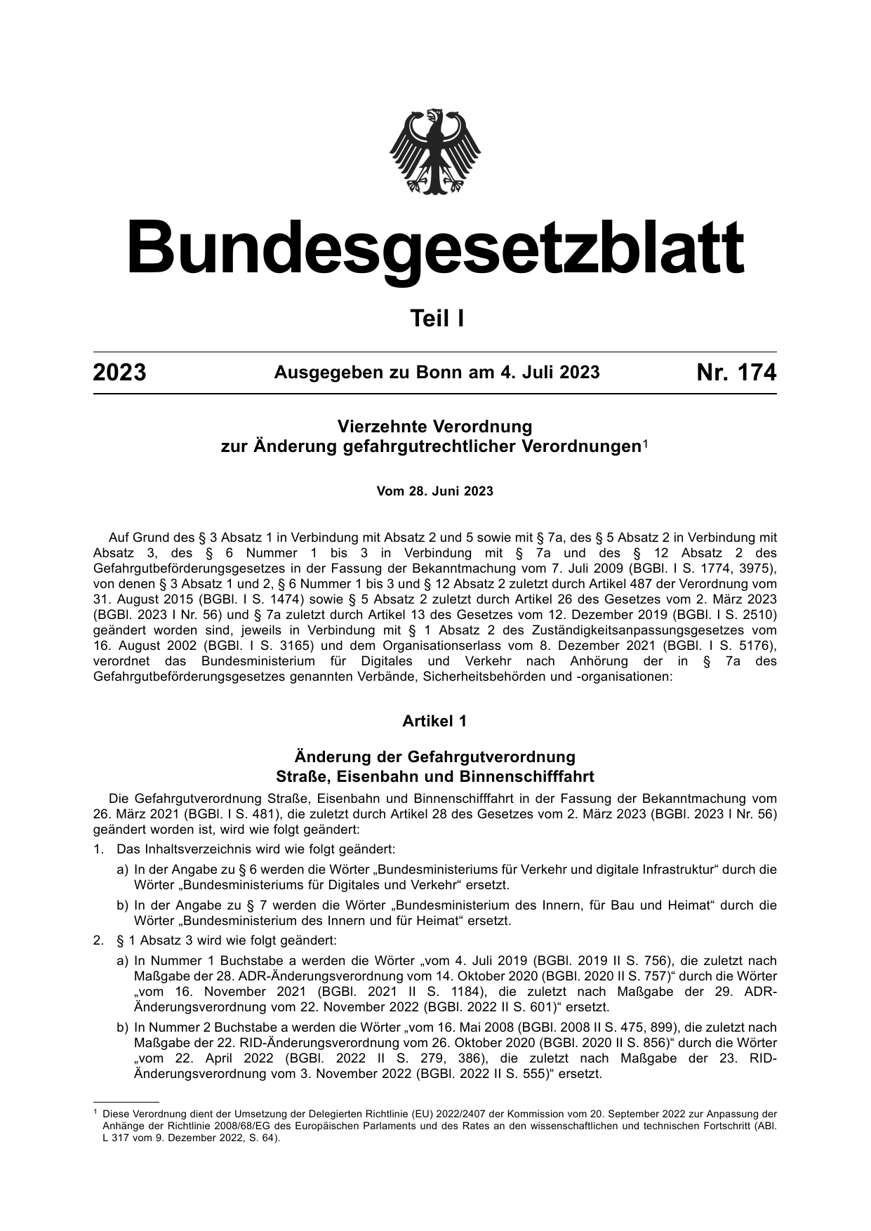 BGBl. 2023, Seite 1 — Originalseite als Abbildung