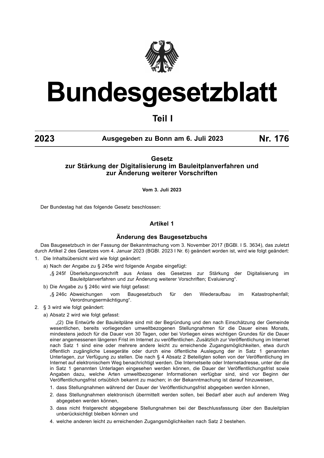 BGBl. 2023, Seite 1 — Originalseite als Abbildung
