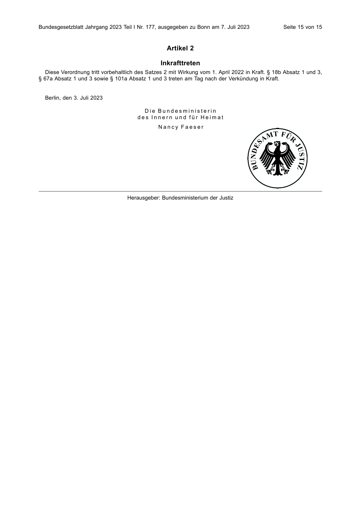BGBl. 2023, Seite 15 — Originalseite als Abbildung