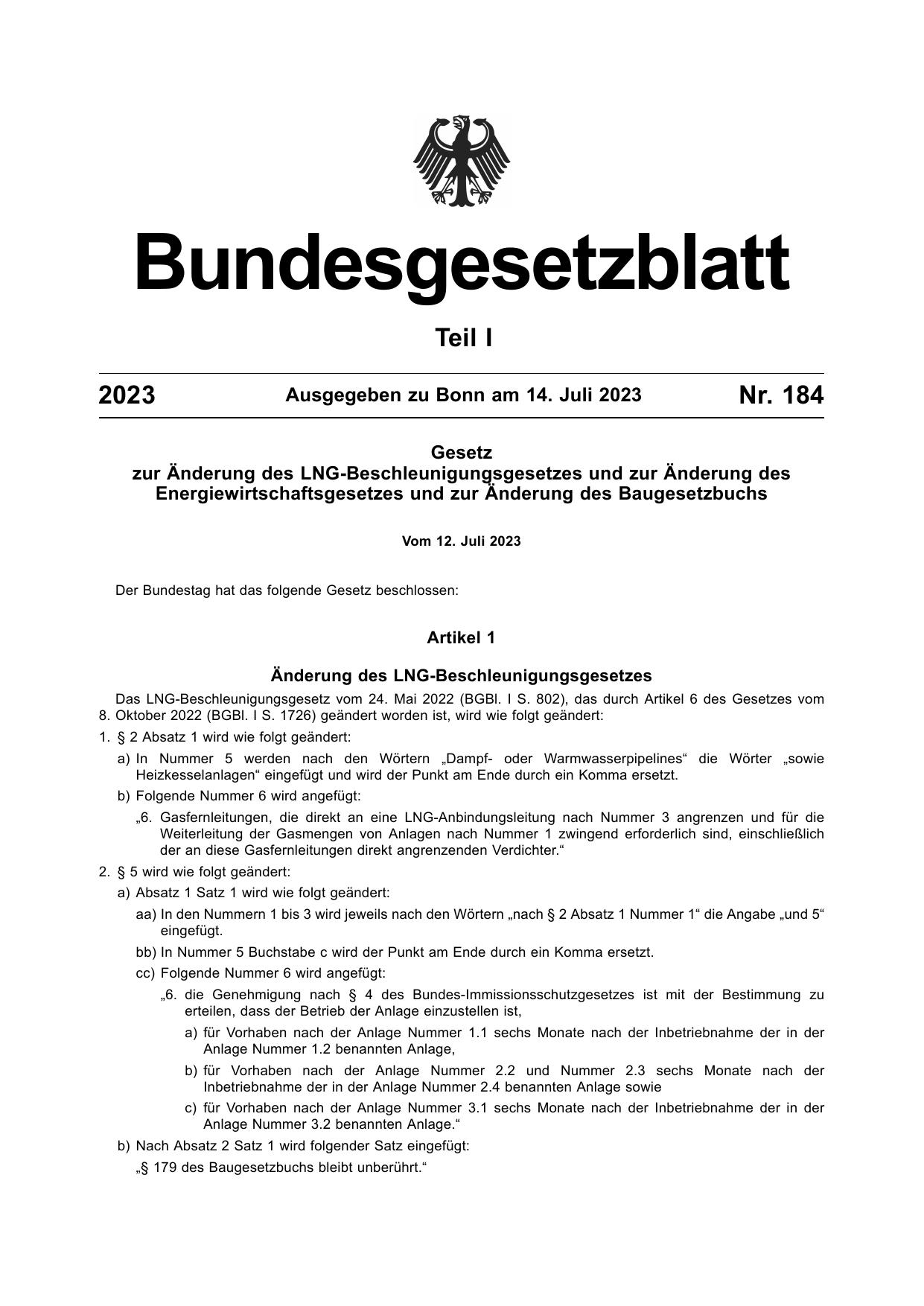 BGBl. 2023, Seite 1 — Originalseite als Abbildung