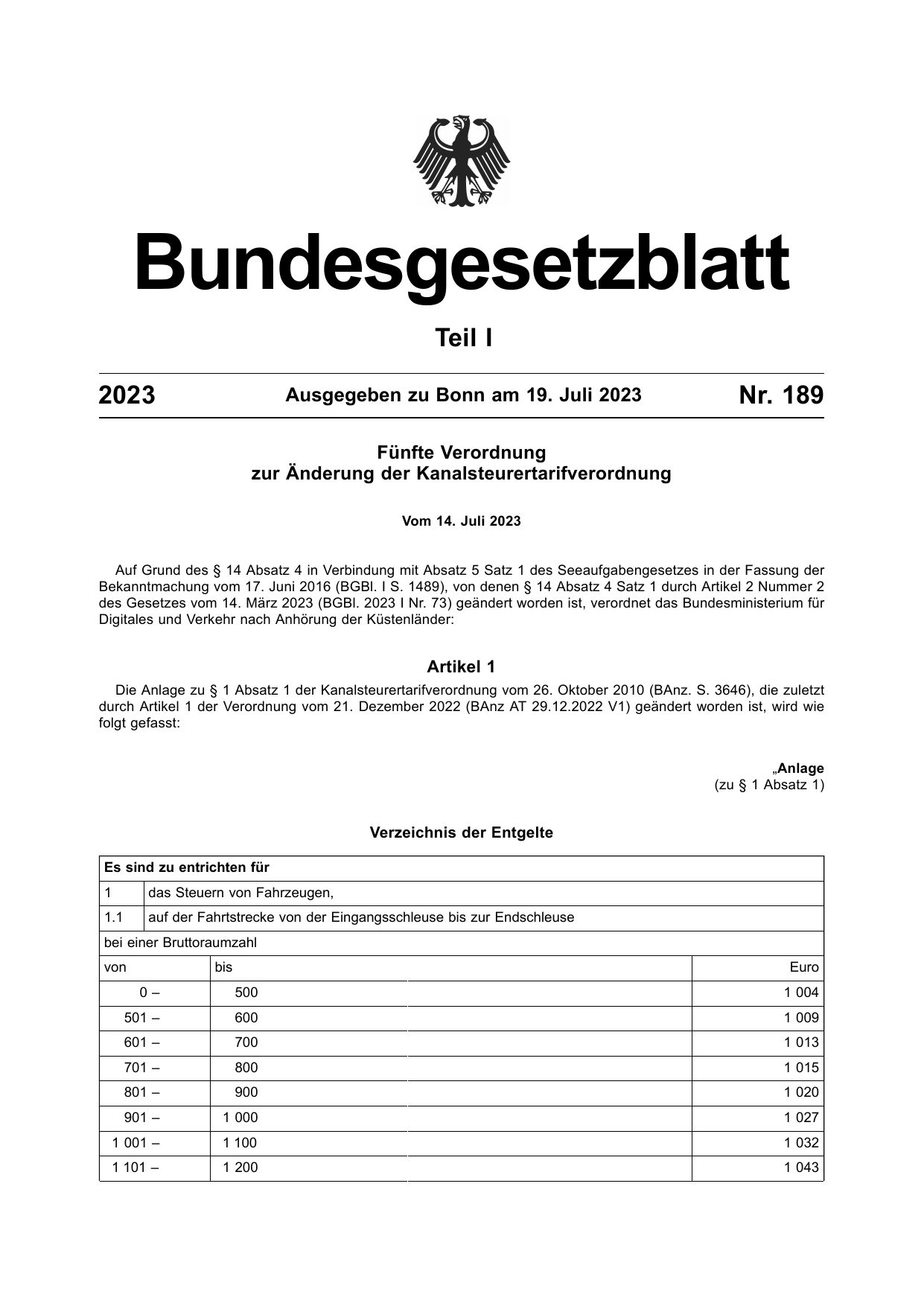 BGBl. 2023, Seite 1 — Originalseite als Abbildung