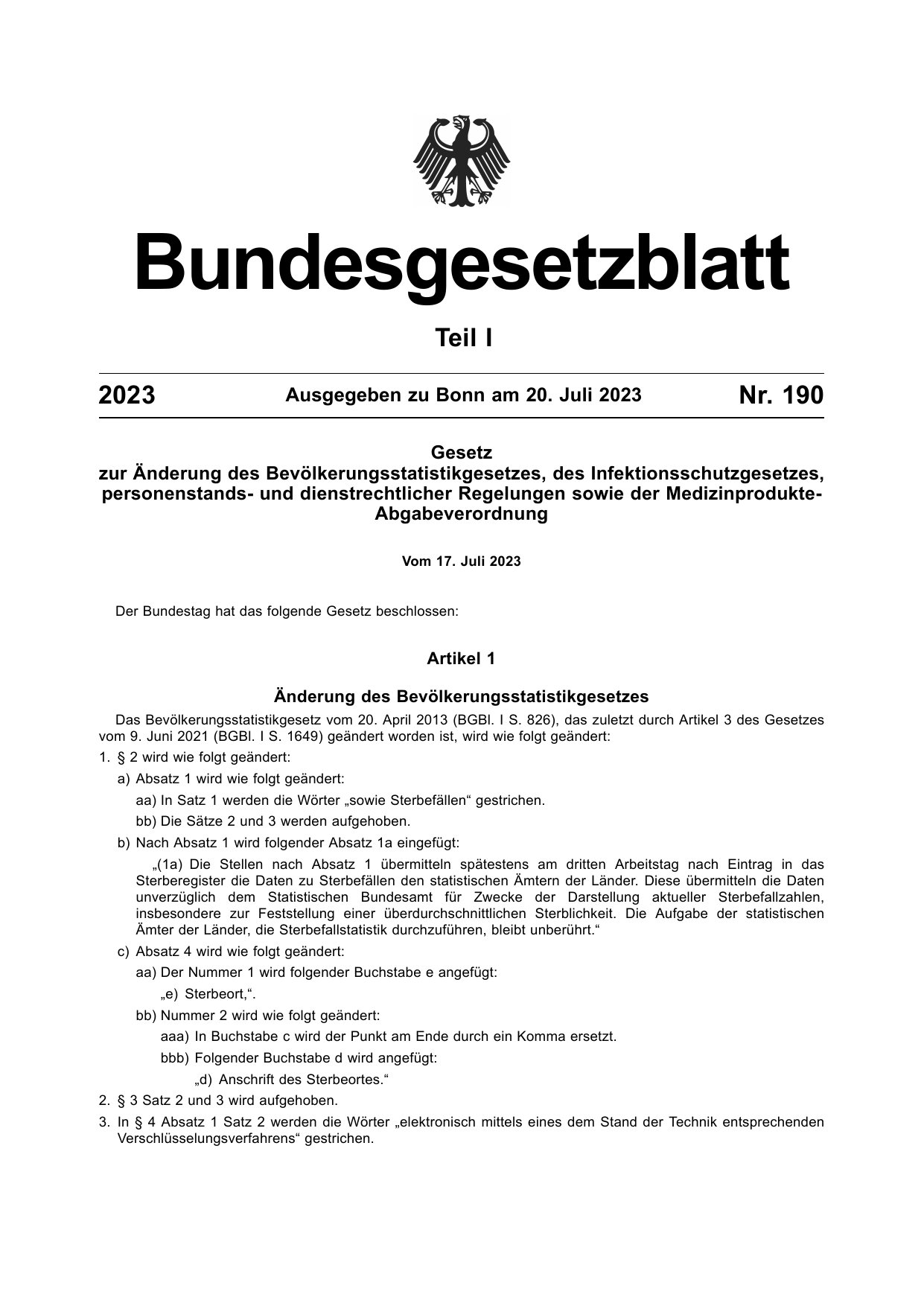 BGBl. 2023, Seite 1 — Originalseite als Abbildung