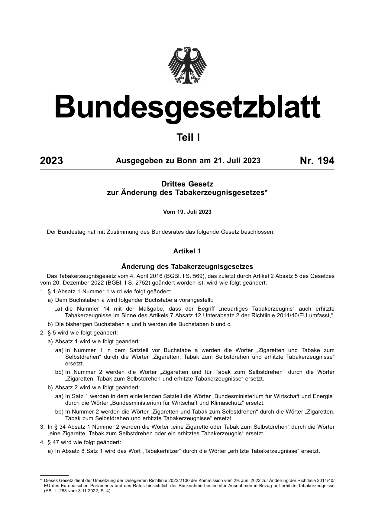 BGBl. 2023, Seite 1 — Originalseite als Abbildung