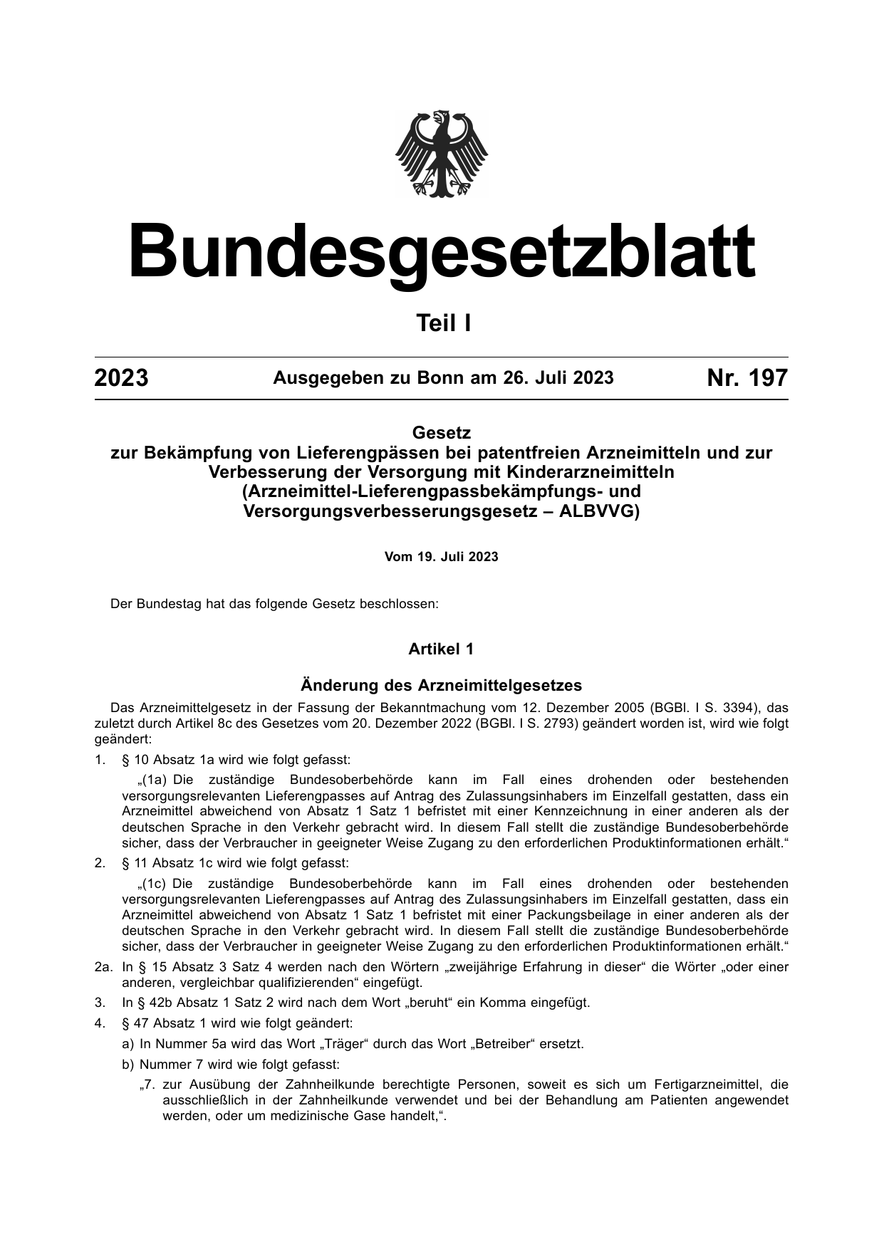 BGBl. 2023, Seite 1 — Originalseite als Abbildung