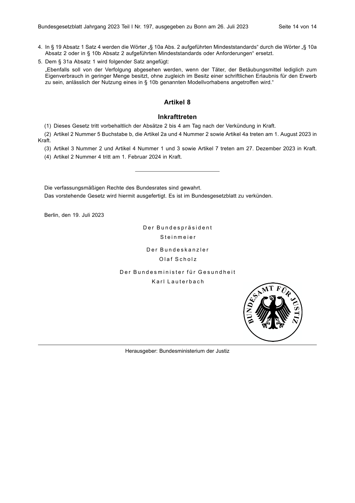 BGBl. 2023, Seite 14 — Originalseite als Abbildung