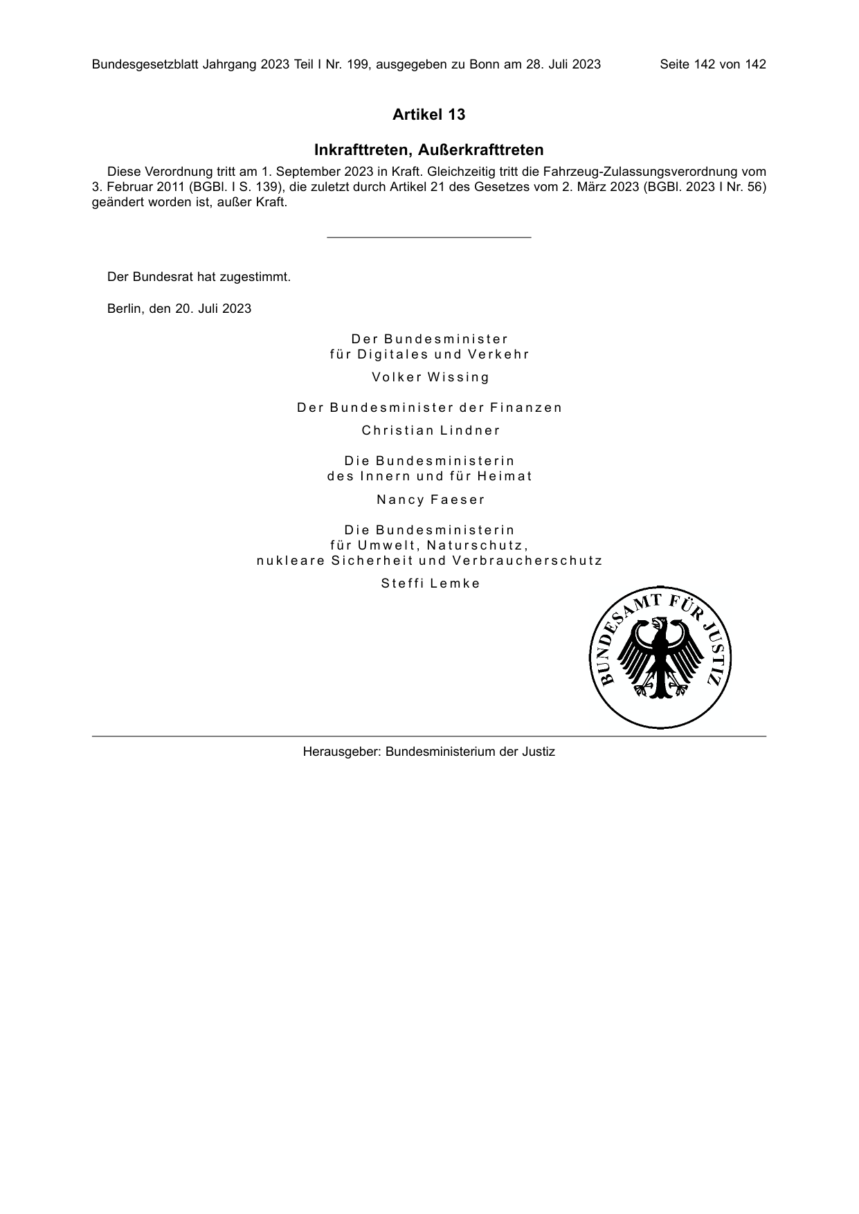 BGBl. 2023, Seite 142 — Originalseite als Abbildung
