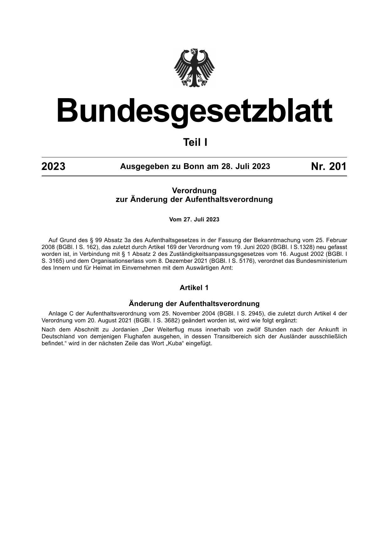 BGBl. 2023, Seite 1 — Originalseite als Abbildung
