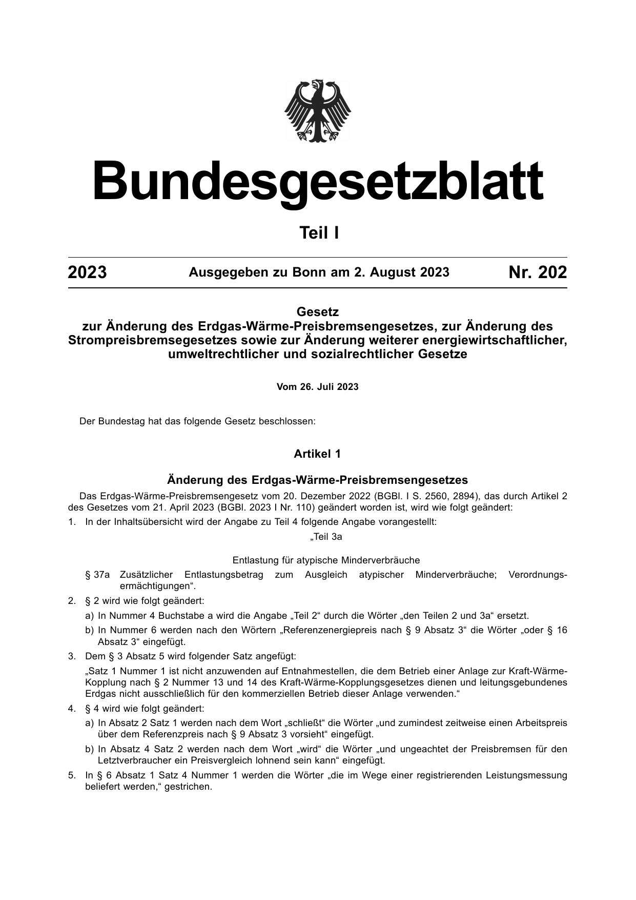 BGBl. 2023, Seite 1 — Originalseite als Abbildung