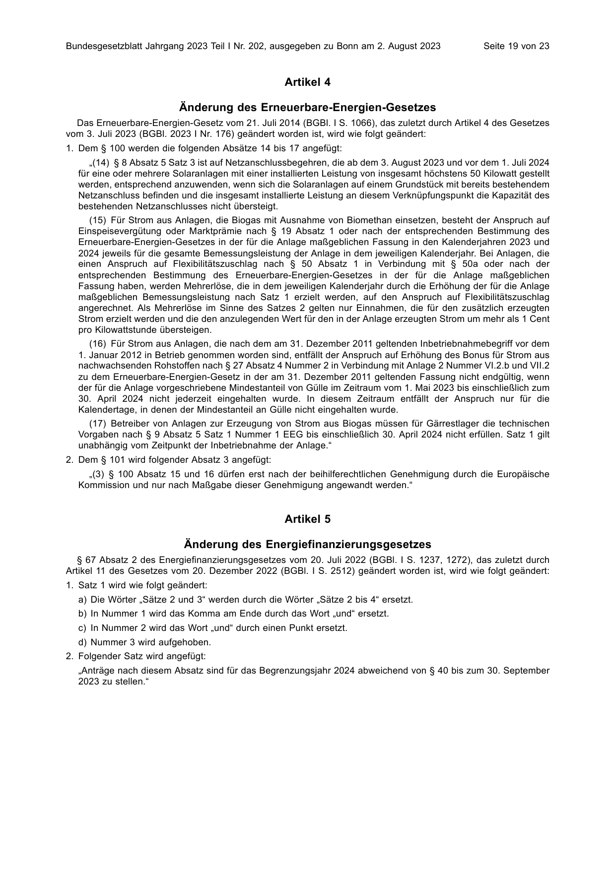 BGBl. 2023, Seite 19 — Originalseite als Abbildung