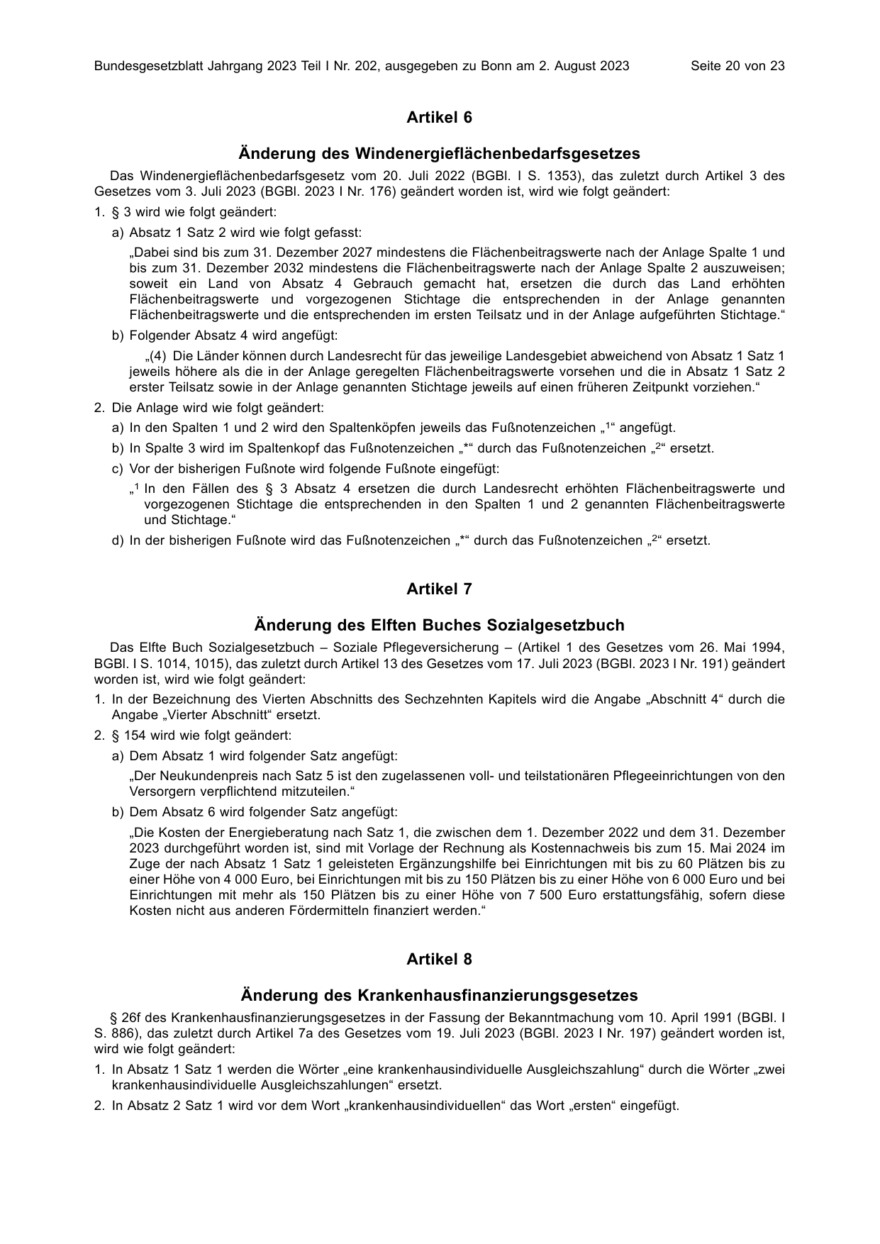 BGBl. 2023, Seite 20 — Originalseite als Abbildung