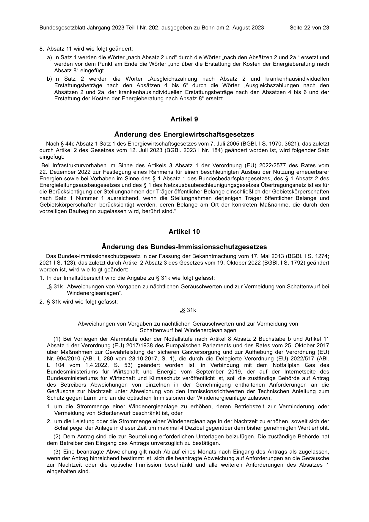 BGBl. 2023, Seite 22 — Originalseite als Abbildung