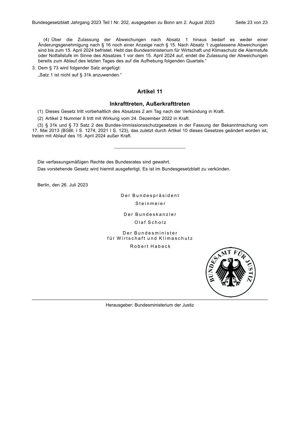BGBl. 2023, Seite 23 — Originalseite als Abbildung