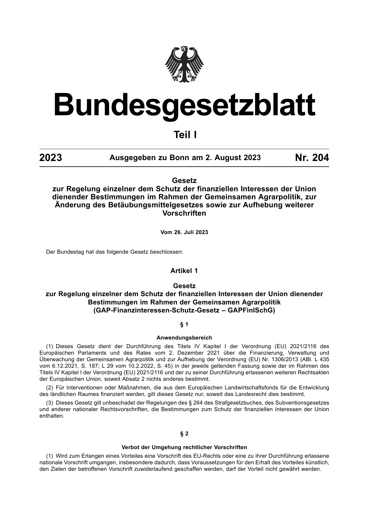 BGBl. 2023, Seite 1 — Originalseite als Abbildung