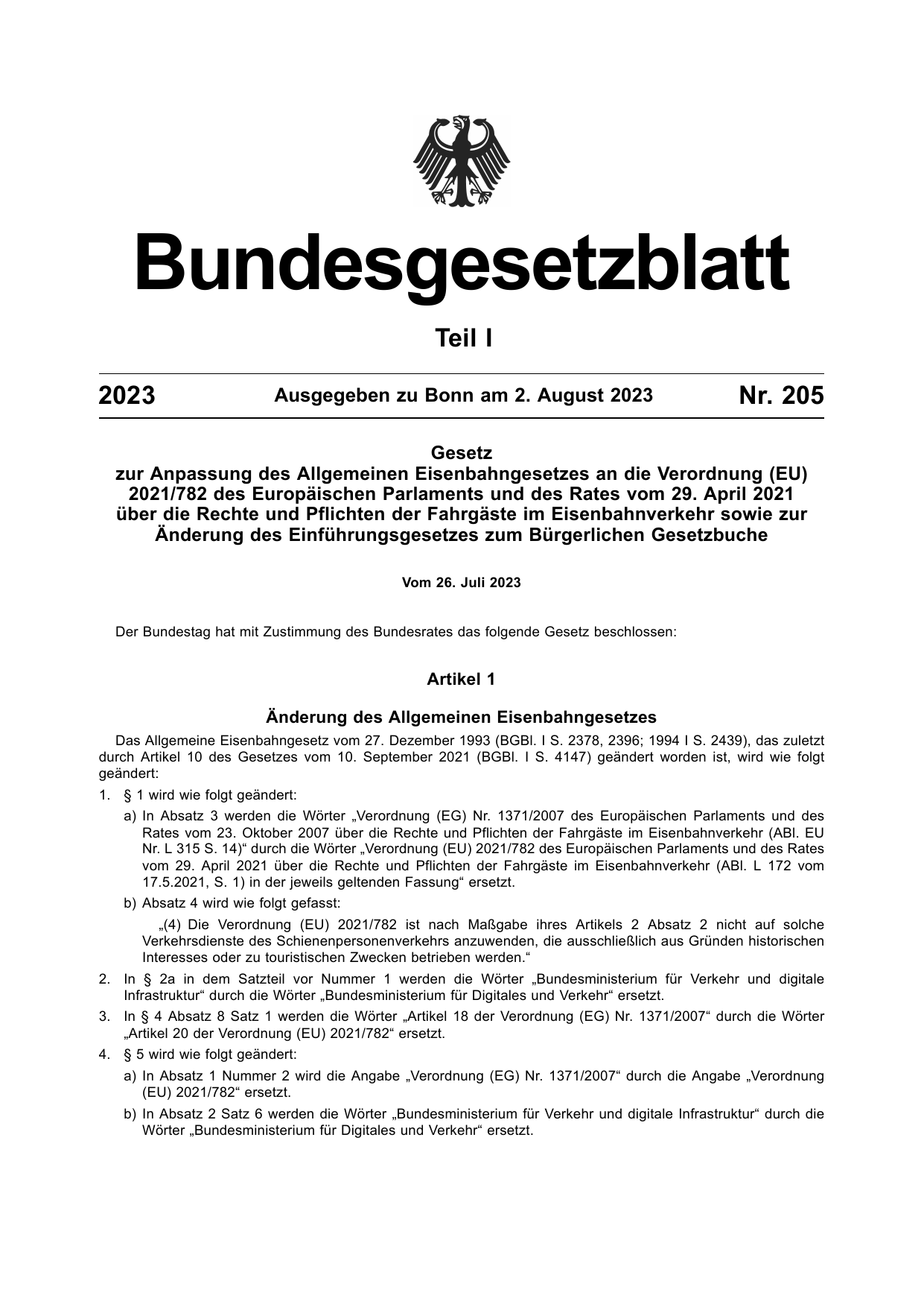 BGBl. 2023, Seite 1 — Originalseite als Abbildung
