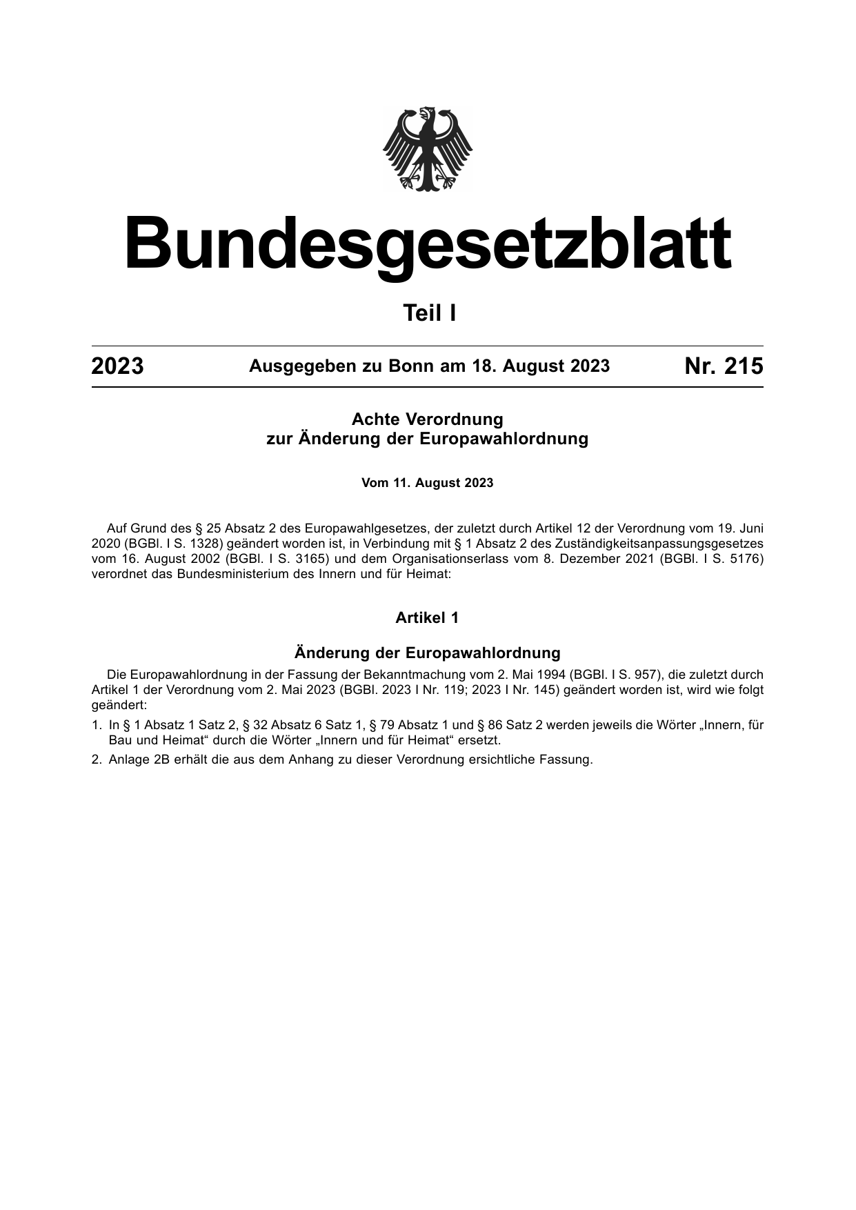 BGBl. 2023, Seite 1 — Originalseite als Abbildung