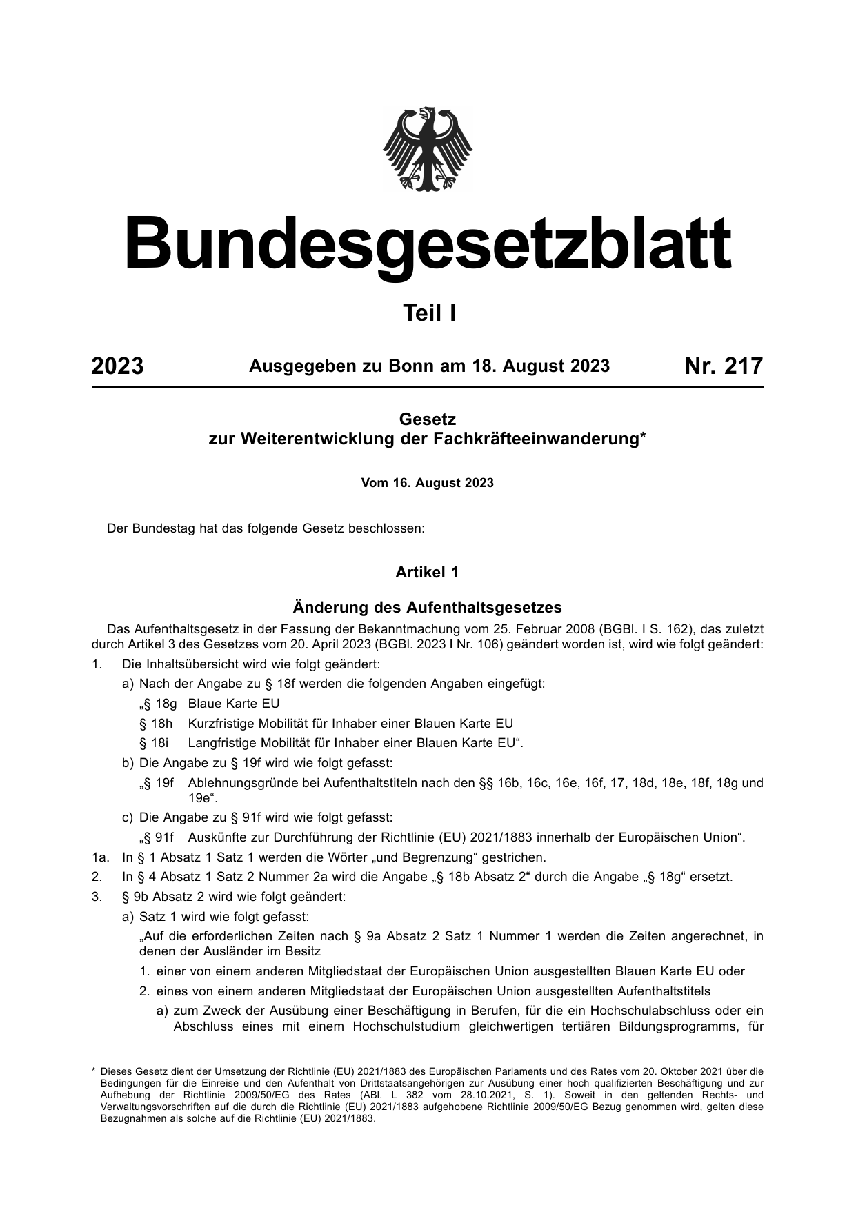BGBl. 2023, Seite 1 — Originalseite als Abbildung
