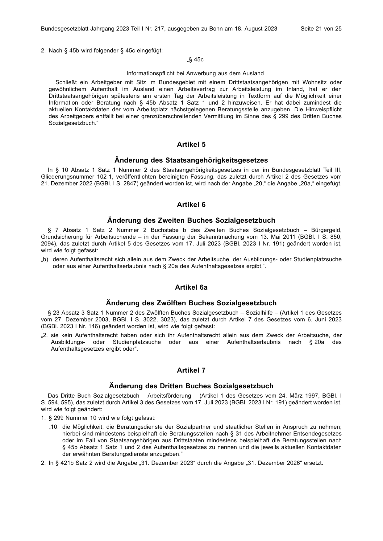 BGBl. 2023, Seite 21 — Originalseite als Abbildung