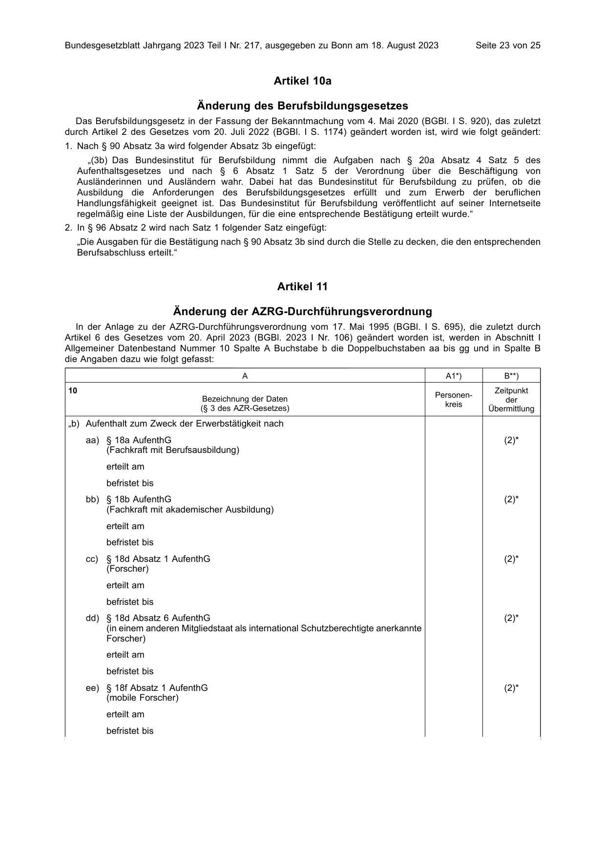 BGBl. 2023, Seite 23 — Originalseite als Abbildung