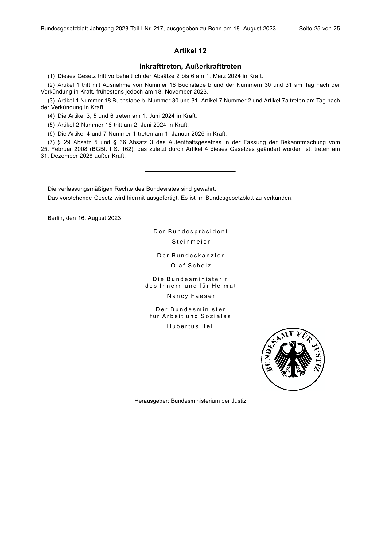 BGBl. 2023, Seite 25 — Originalseite als Abbildung