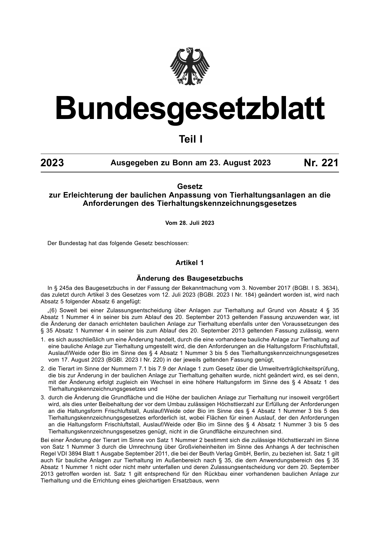 BGBl. 2023, Seite 1 — Originalseite als Abbildung