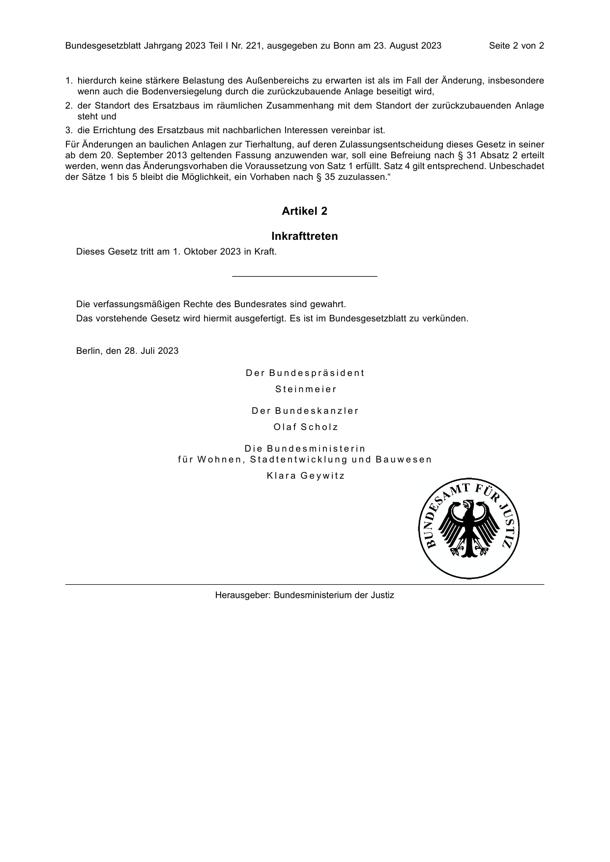 BGBl. 2023, Seite 2 — Originalseite als Abbildung