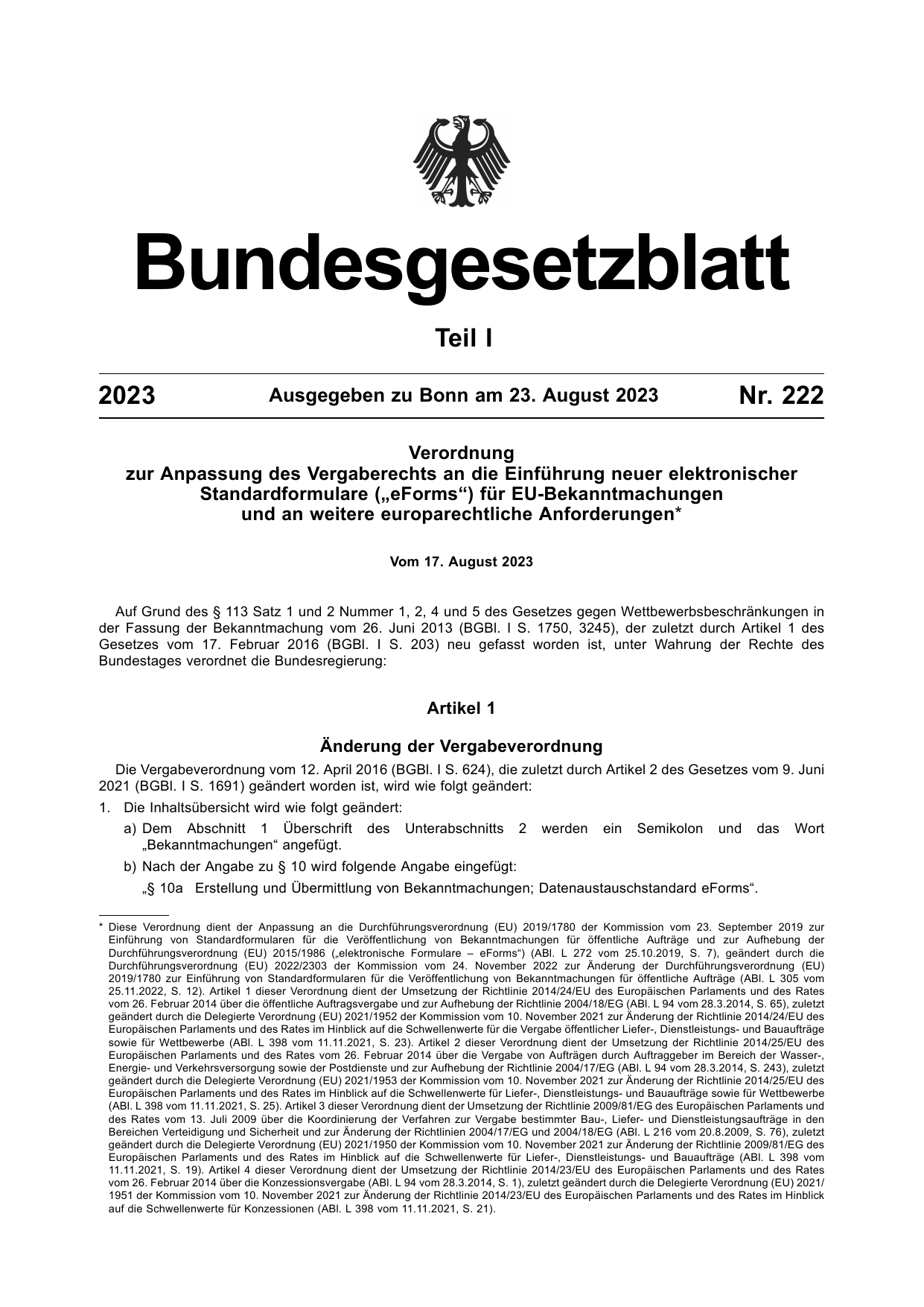 BGBl. 2023, Seite 1 — Originalseite als Abbildung