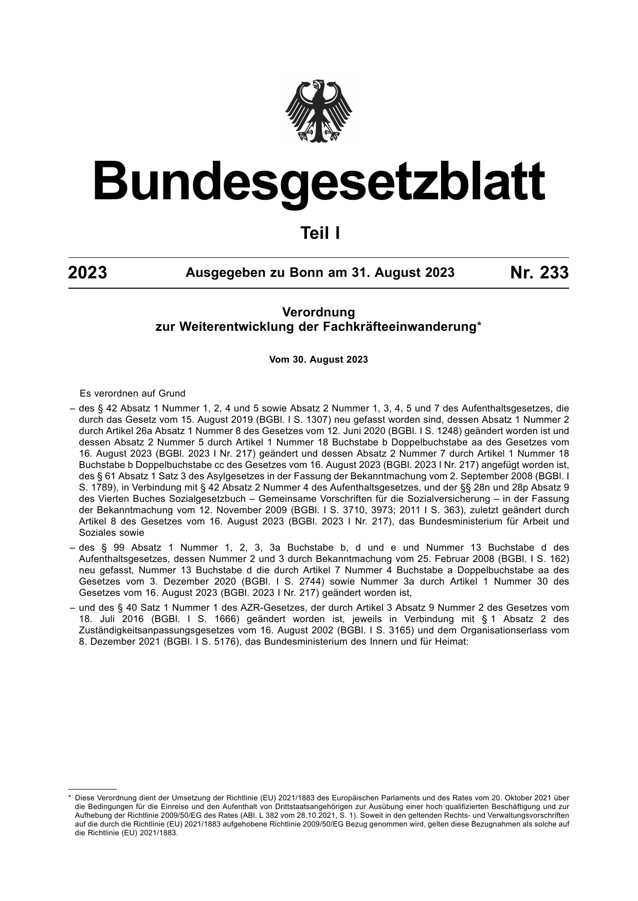 BGBl. 2023, Seite 1 — Originalseite als Abbildung